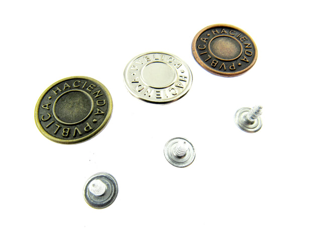Round Hammer On Jean Buttons - 17mm Plastic Shank With Metal "Hacienda" Cap 3 - ThreadandTrimmings