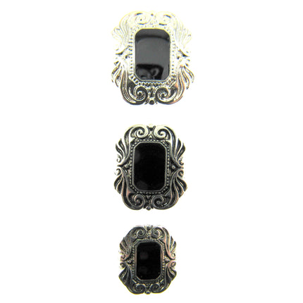Elegant Art Deco Buttons with Shank in Antique Silver with Black Shiny Centre - ThreadandTrimmings