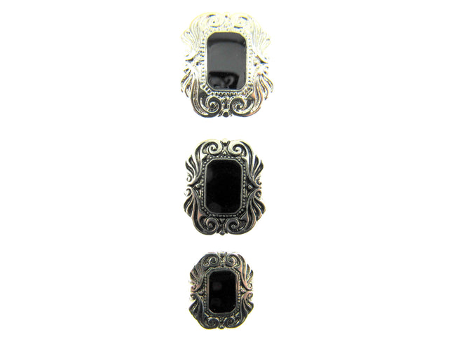 Elegant Art Deco Buttons with Shank in Antique Silver with Black Shiny Centre - ThreadandTrimmings