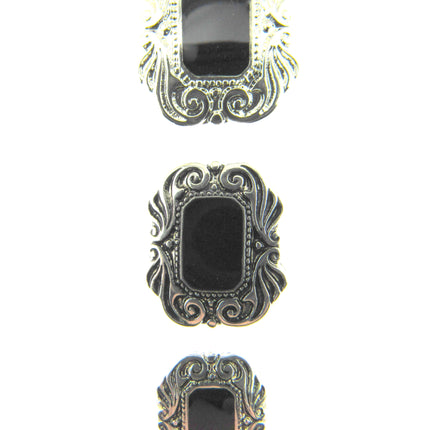 Elegant Art Deco Buttons with Shank in Antique Silver with Black Shiny Centre - ThreadandTrimmings