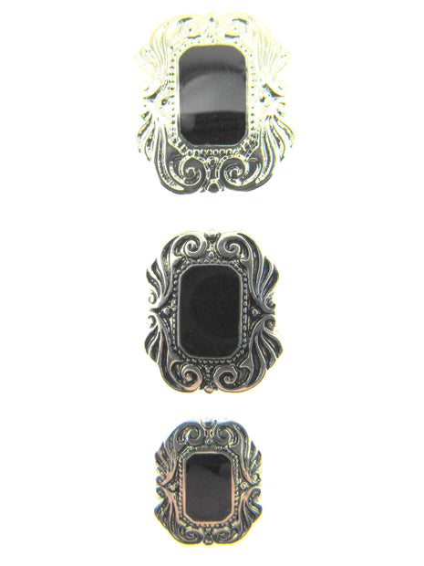 Elegant Art Deco Buttons with Shank in Antique Silver with Black Shiny Centre - ThreadandTrimmings