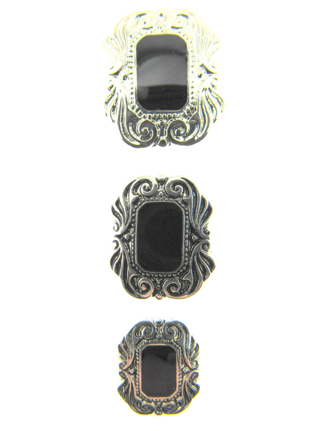 Elegant Art Deco Buttons with Shank in Antique Silver with Black Shiny Centre - ThreadandTrimmings
