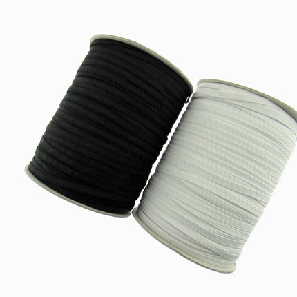 Thin Flat Braid Elastic - 8mm - 10 Cord Knicker - Face Mask Elastic Black -White - ThreadandTrimmings