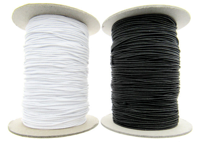 Thin Round Cord Elastic Full Roll (100 Meters) 1mm Black or White - ThreadandTrimmings