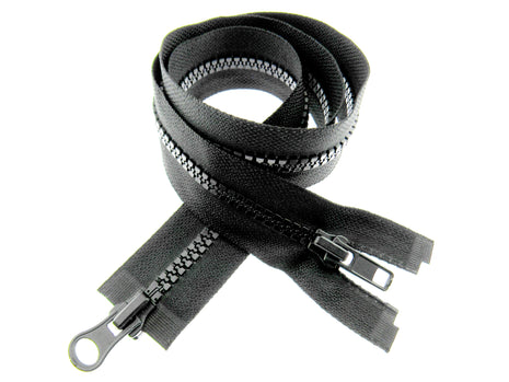 Two Way Open End Zips Chunky Plastic (No5 Weight) Opens Both Ends Black/Navy - ThreadandTrimmings