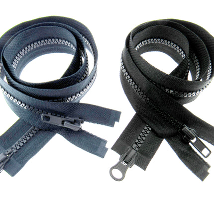 Two Way Open End Zips Chunky Plastic (No5 Weight) Opens Both Ends Black/Navy - ThreadandTrimmings