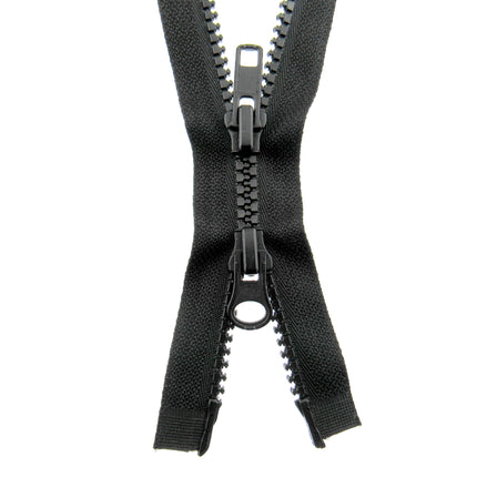 Two Way Open End Zips Chunky Plastic (No5 Weight) Opens Both Ends Black/Navy - ThreadandTrimmings
