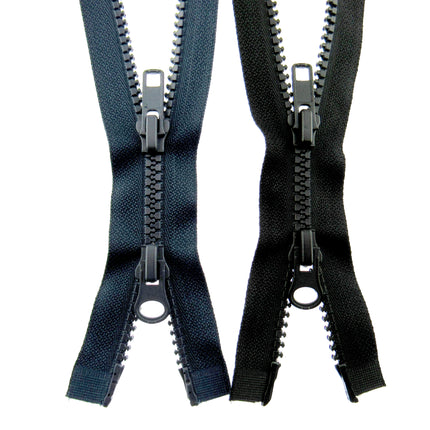Two Way Open End Zips Chunky Plastic (No5 Weight) Opens Both Ends Black/Navy - ThreadandTrimmings