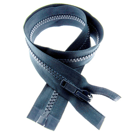 Reversible Flip Over Open End Chunky Plastic Zip (# 5 Chain) Black Navy 22"- 30"