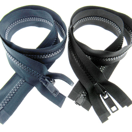 Reversible Flip Over Open End Chunky Plastic Zip (# 5 Chain) Black Navy 22"- 30"