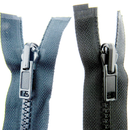 Reversible Flip Over Open End Chunky Plastic Zip (# 5 Chain) Black Navy 22"- 30"