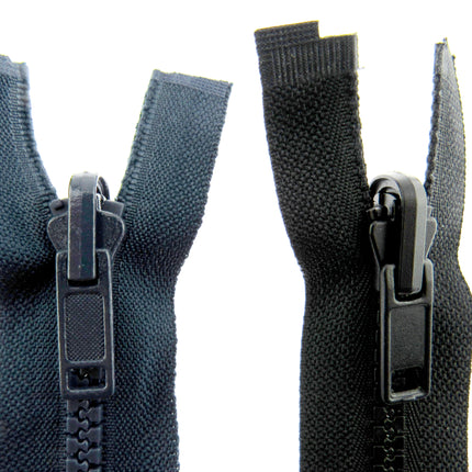Reversible Flip Over Open End Chunky Plastic Zip (# 5 Chain) Black Navy 22"- 30"