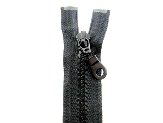 Plastic Vislon Open End Zip  - 24" Black With Round Ring Puller - 5mm Wide Teeth