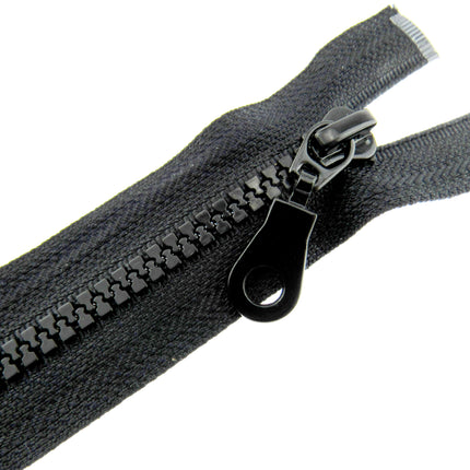 Plastic Vislon Open End Zip  - 24" Black With Round Ring Puller - 5mm Wide Teeth