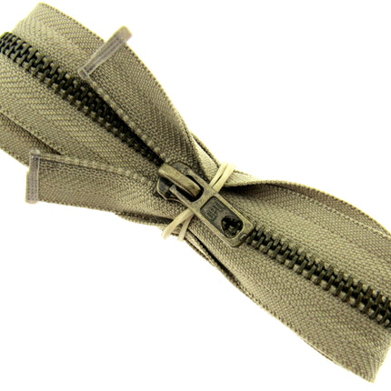 Antique Brass Metal Zipper – Optilon Open End 5mm Teeth, 5 Colours & Sizes - ThreadandTrimmings