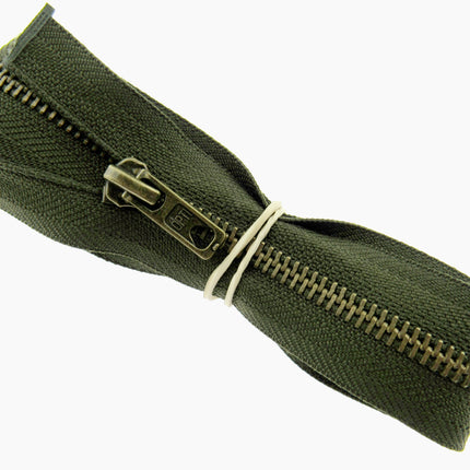 Antique Brass Metal Zipper – Optilon Open End 5mm Teeth, 5 Colours & Sizes - ThreadandTrimmings