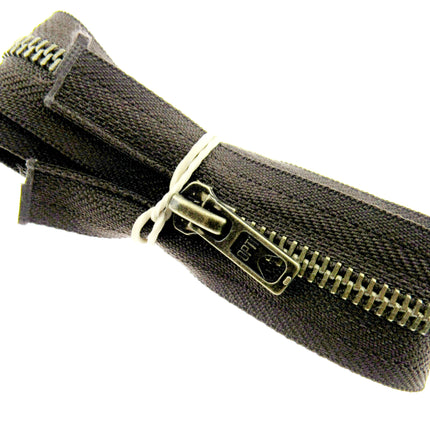 Antique Brass Metal Zipper – Optilon Open End 5mm Teeth, 5 Colours & Sizes - ThreadandTrimmings