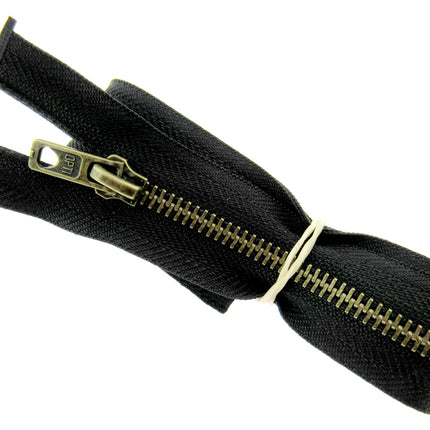 Antique Brass Metal Zipper – Optilon Open End 5mm Teeth, 5 Colours & Sizes - ThreadandTrimmings