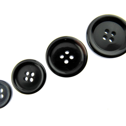 4-HOLE COAT BUTTONS - BLACK , BROWN, NAVY & GREY, 15mm / 19mm / 23mm / 25mm CM75 - ThreadandTrimmings