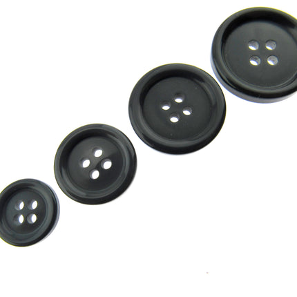 4-HOLE COAT BUTTONS - BLACK , BROWN, NAVY & GREY, 15mm / 19mm / 23mm / 25mm CM75 - ThreadandTrimmings