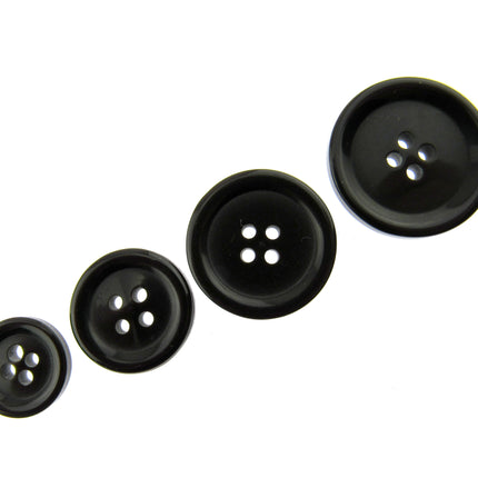 4-HOLE COAT BUTTONS - BLACK , BROWN, NAVY & GREY, 15mm / 19mm / 23mm / 25mm CM75 - ThreadandTrimmings