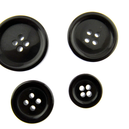 4-HOLE COAT BUTTONS - BLACK , BROWN, NAVY & GREY, 15mm / 19mm / 23mm / 25mm CM75 - ThreadandTrimmings