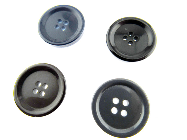 4-HOLE COAT BUTTONS - BLACK , BROWN, NAVY & GREY, 15mm / 19mm / 23mm / 25mm CM75 - ThreadandTrimmings
