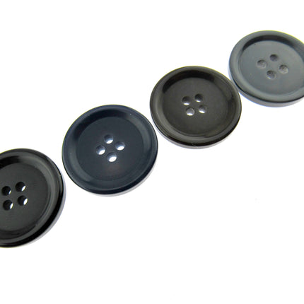 4-HOLE COAT BUTTONS - BLACK , BROWN, NAVY & GREY, 15mm / 19mm / 23mm / 25mm CM75 - ThreadandTrimmings