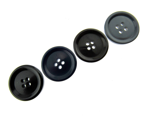 4-HOLE COAT BUTTONS - BLACK , BROWN, NAVY & GREY, 15mm / 19mm / 23mm / 25mm CM75 - ThreadandTrimmings