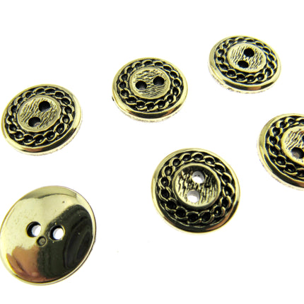 Flat Round Gold Blazer Button - Ladies Designer Button With Chain Link/Rope Edge - ThreadandTrimmings