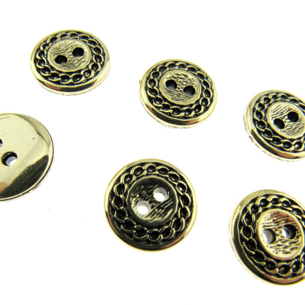 Flat Round Gold Blazer Button - Ladies Designer Button With Chain Link/Rope Edge - ThreadandTrimmings