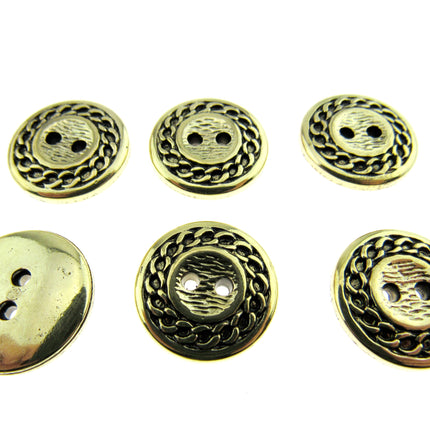 Flat Round Gold Blazer Button - Ladies Designer Button With Chain Link/Rope Edge - ThreadandTrimmings