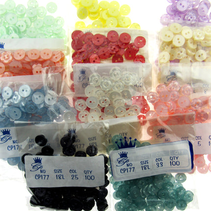 Round Dished Edge Buttons / Fruit Gum Buttons - Pack of 100 - 11 Colours - ThreadandTrimmings