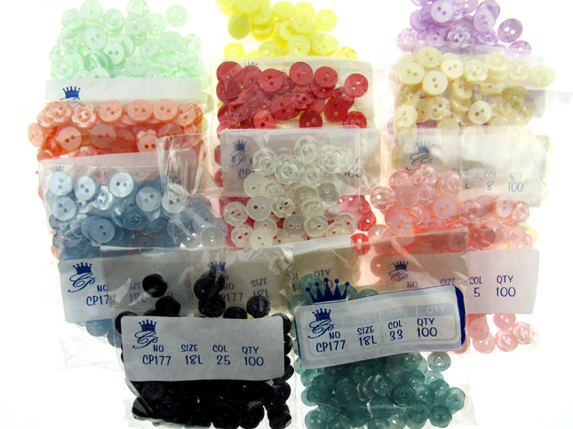 Round Dished Edge Buttons / Fruit Gum Buttons - Pack of 100 - 11 Colours - ThreadandTrimmings