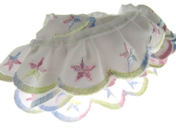 Broderie Anglaise with Five Pointed Star 3m x Gathered - Pentagon Pastels - 25mm