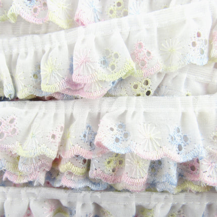 Frilly Broderie Anglaise - 3m x Multi Colour Daisy Pattern 25mm Wide DC245 - ThreadandTrimmings