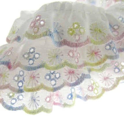 Frilly Broderie Anglaise - 3m x Multi Colour Daisy Pattern 25mm Wide DC245 - ThreadandTrimmings