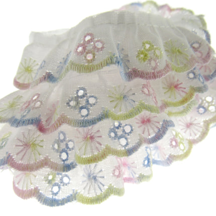 Frilly Broderie Anglaise - 3m x Multi Colour Daisy Pattern 25mm Wide DC245 - ThreadandTrimmings