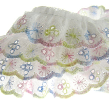 Frilly Broderie Anglaise - 3m x Multi Colour Daisy Pattern 25mm Wide DC245 - ThreadandTrimmings