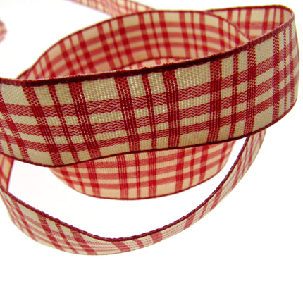 WIRED EDGE Plaid Tartan Ribbon - 5 Meters of 25mm Great for Floristry Bows - ThreadandTrimmings