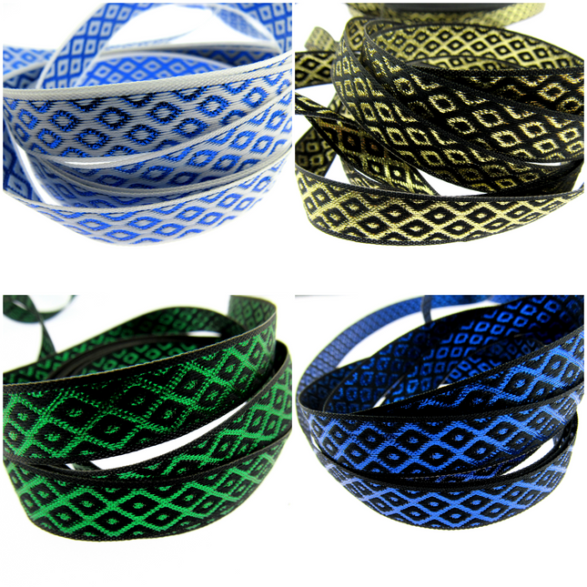Ribbon Lurex Woven Edge Trim with Diamond Pattern - Nice For Christmas 5m x 12mm - ThreadandTrimmings