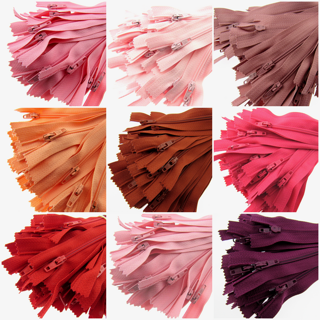"LIPSTICK SAMPLE MIX" - 10 x AUTO LOCK No 3 NYLON CLOSED END ZIPS - ThreadandTrimmings