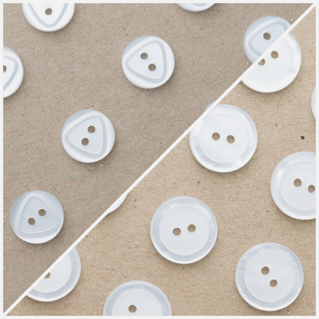Round Pearl White Buttons With Triangle or Ring Cut Edge - Polyester Buttons - ThreadandTrimmings