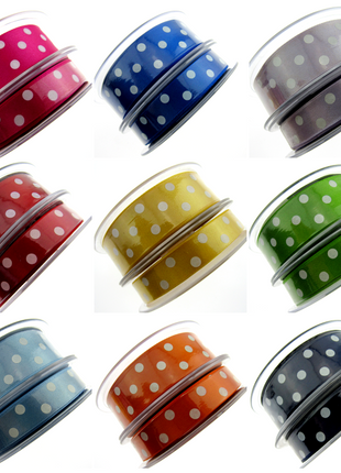 ** 3m x BERISFORDS CLASSIC POLKA DOT SATIN RIBBON - DOUBLE SIDED / WOVEN EDGE - ThreadandTrimmings