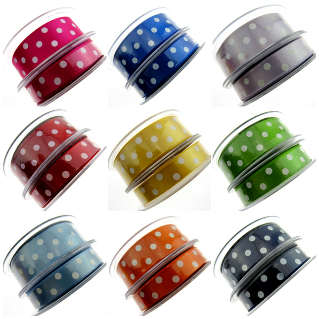 25mm BERISFORDS ESSENTIALS POLKA DOT SATIN RIBBON - Thread and Trimmings