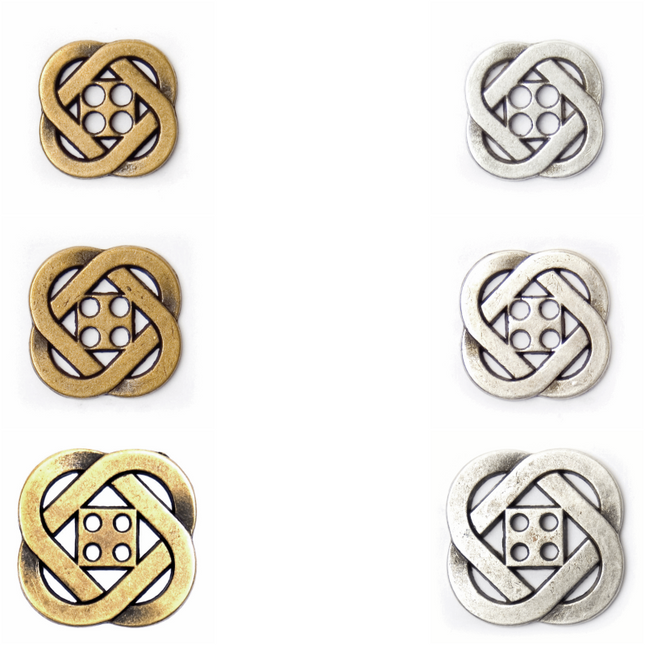 Square Celtic Knot Metal Buttons in Antique Bronze. Flat Metal Profile