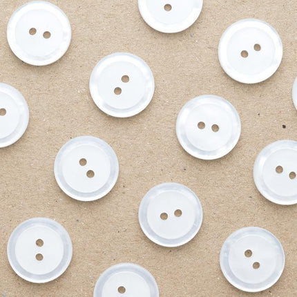 Round Pearl White Buttons With Triangle or Ring Cut Edge - Polyester Buttons - ThreadandTrimmings