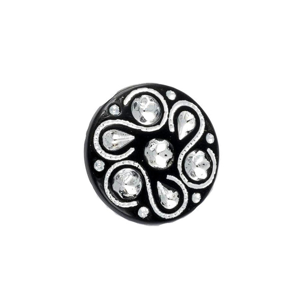 Black Round Diamante Flower Shank Button - 15mm/18mm/20mm - CX7