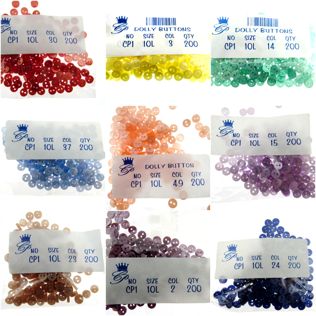 Mini Doll Buttons Dolly Soft Toy Clothes 6mm Micro Buttons 200pc Pack 22 Cols