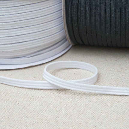 Soft Flat Face Mask Elastic With High Stretch Properties - 3mm/5mm Black/White - ThreadandTrimmings
